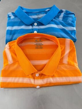 Oakley Men's Orange and Blue Striped Polo Pair